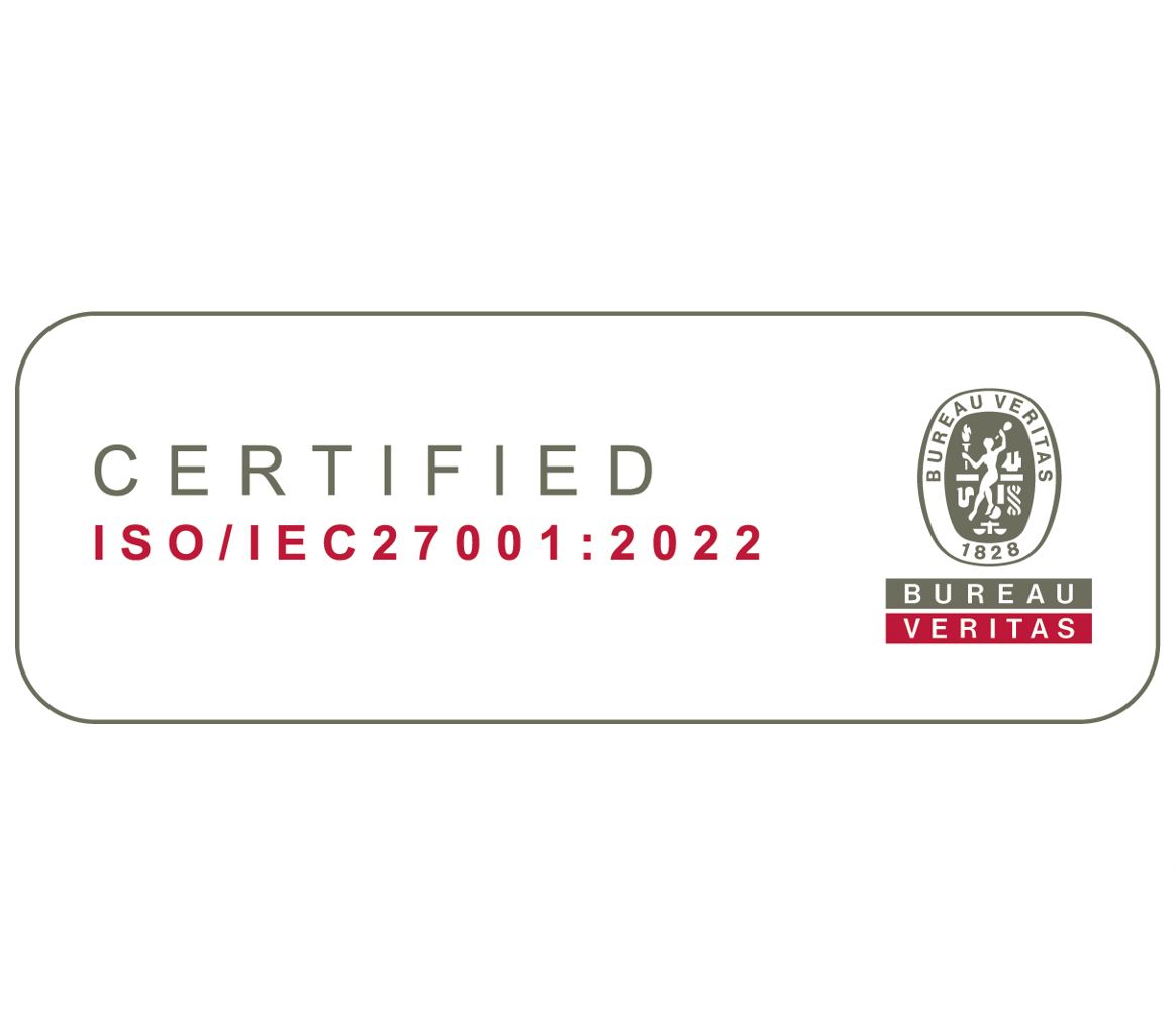 Distintivo de certificación ISO/IEC 27001:2022 de Bureau Veritas